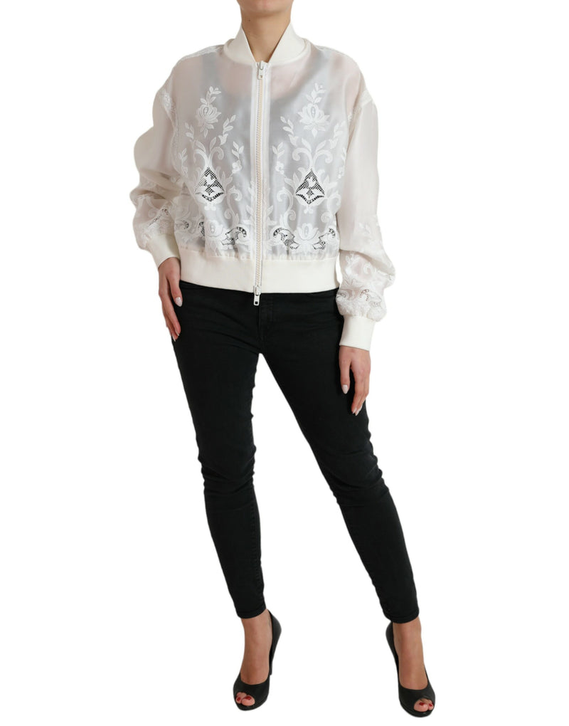 Elegante chaqueta de bombardero de seda blanca