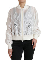 Elegante chaqueta de bombardero de seda blanca