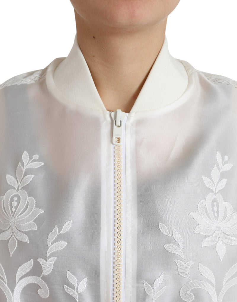 Elegante chaqueta de bombardero de seda blanca