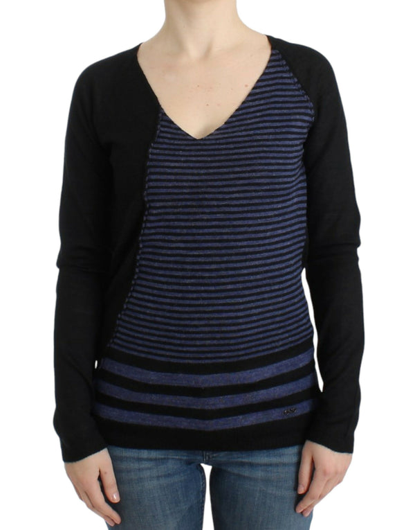 Chic Striped V-Neck Wool Blend πουλόβερ