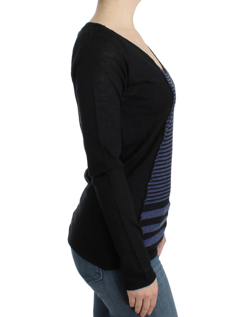 Chic Striped V-Neck Wool Blend πουλόβερ