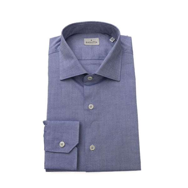 Elegante camicia di cotone azzurro con colletto francese