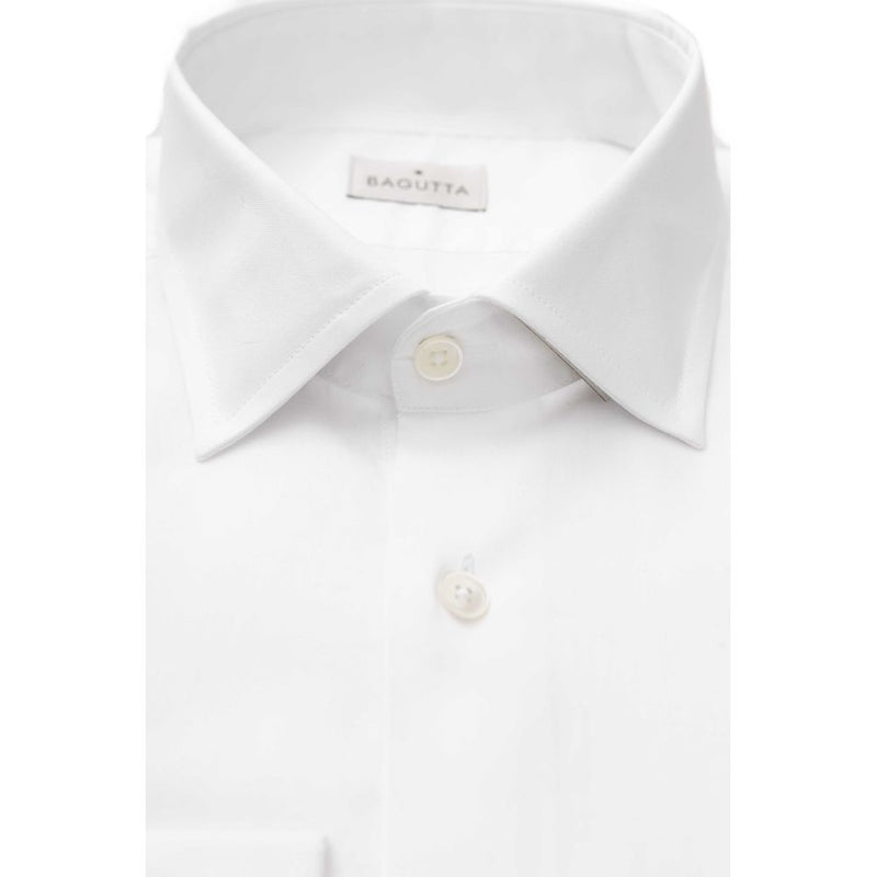 Sleek White Slim Fide French Collar Shirt