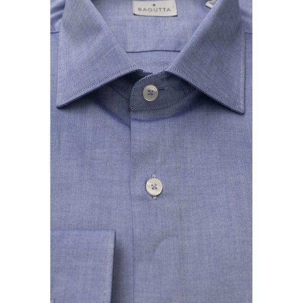 Elegante camicia di cotone azzurro con colletto francese