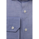 Elegante camisa de algodón azul claro con cuello francés