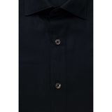 Elegante camisa de cuello francés de algodón azul