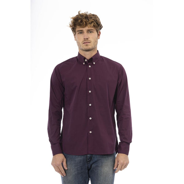 Burgund-Baumwollmisch-Button-Down-Shirt