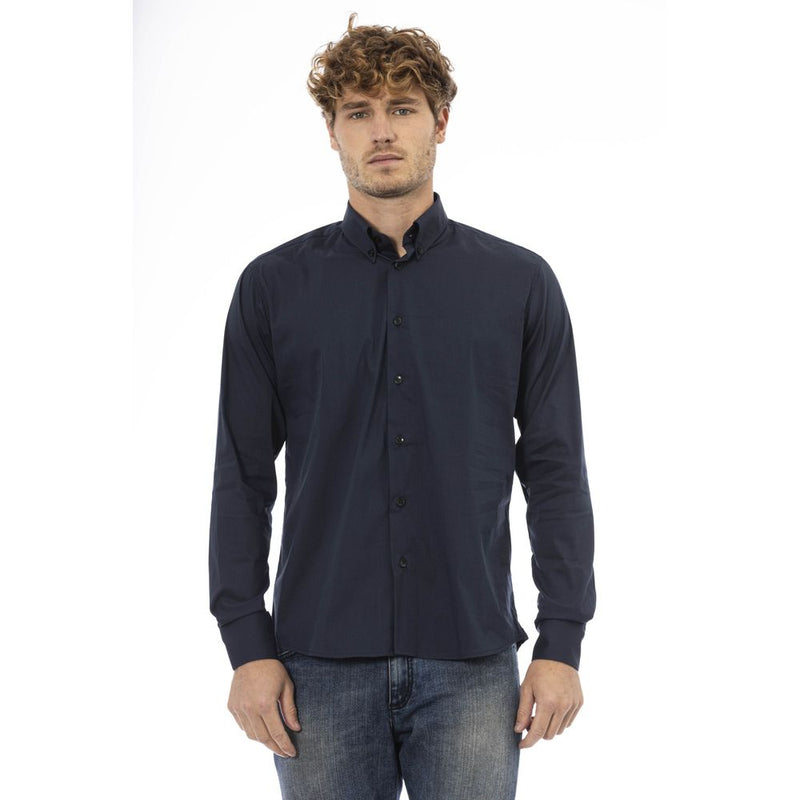 Elegante camicia di miscela di cotone blu