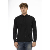 Schlankes Hemd mit schwarzem Baumwollmischung Button-Down