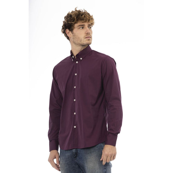 Shirt abbottonato di miscela di cotone bordeaux