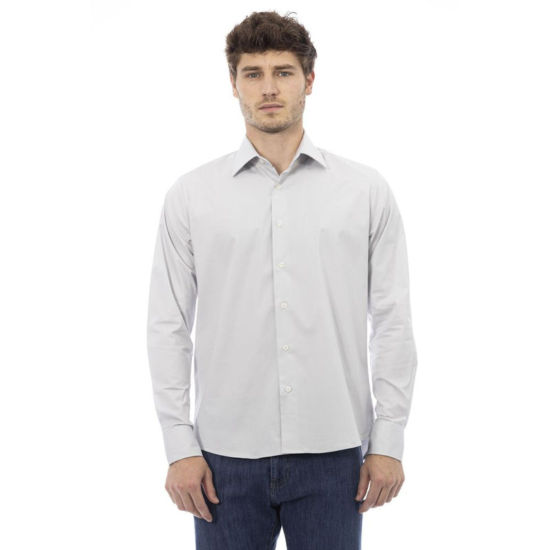 Camisa de algodón de cuello italiano gris elegante