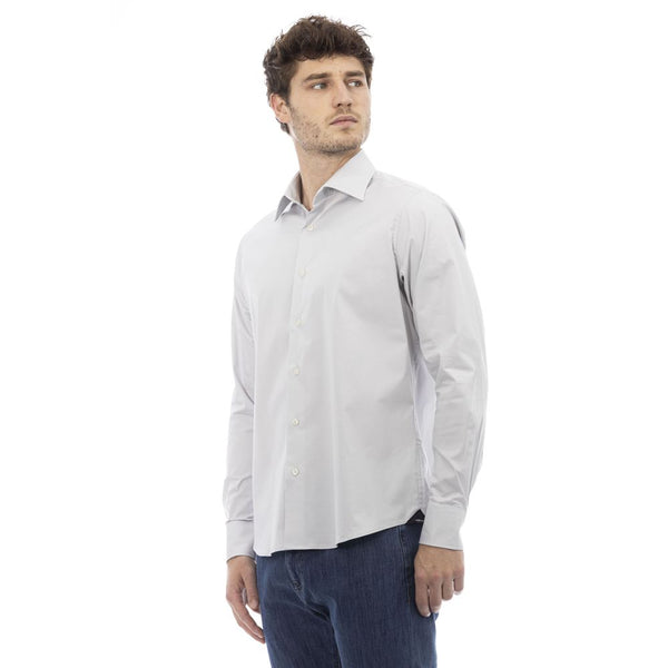 Elegant Grey Italian Collar Cotton Shirt