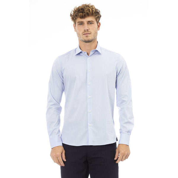 Elegant Light Blue Blue Italian Collar Shirt