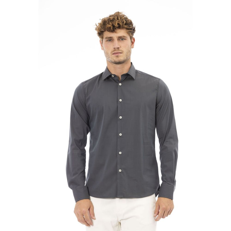 Chic Grey Italian Collar Men's Shirt