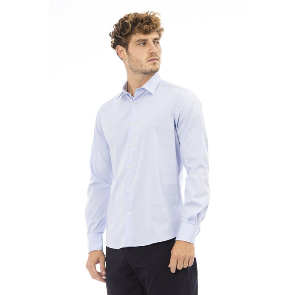 Elegant Light Blue Blue Italian Collar Shirt