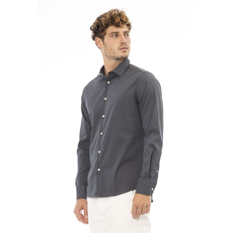 Chic Grey Italian Collar Men's Shirt