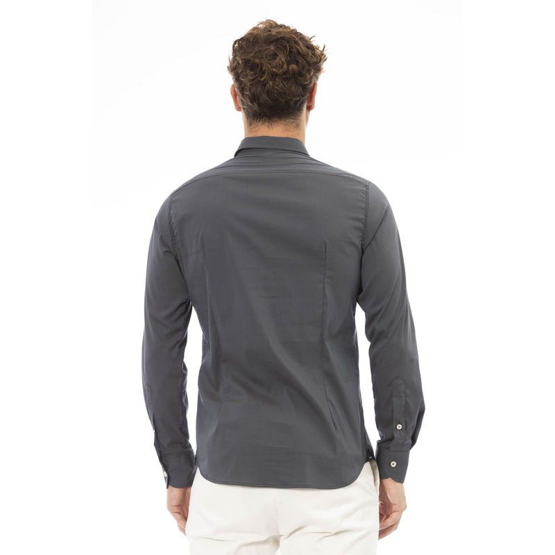 Chic Grey Italian Collar Men's Shirt