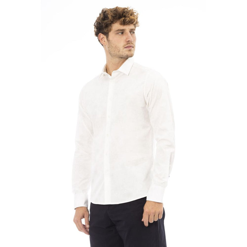 Elegante camisa de cuello italiano blanco para hombres