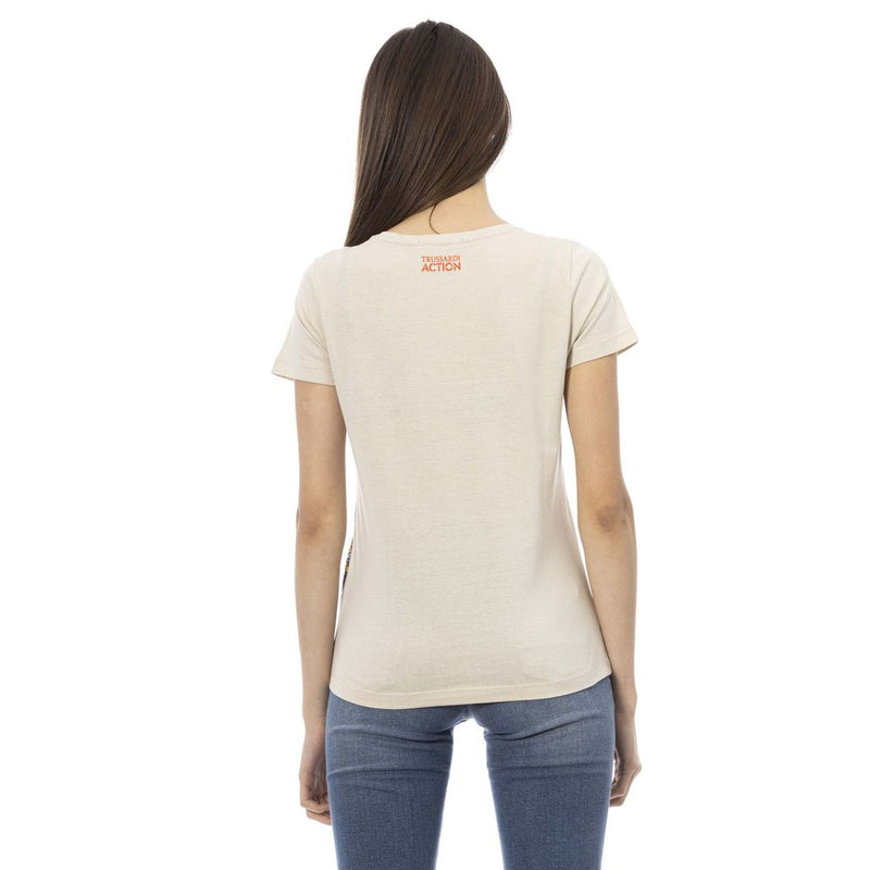 T-shirt à manches courtes beige avec imprimé avant