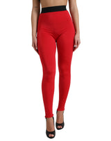 Elegantes leggings rojos de cintura alta