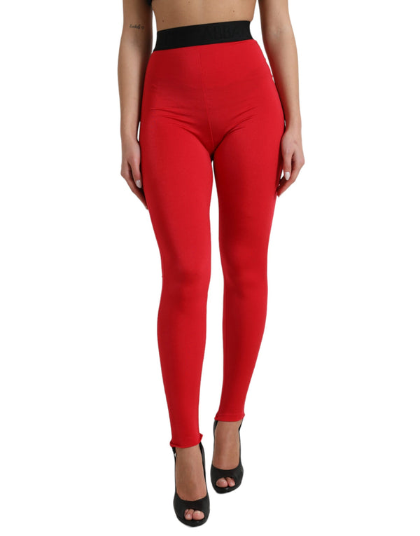 Elegantes leggings rojos de cintura alta