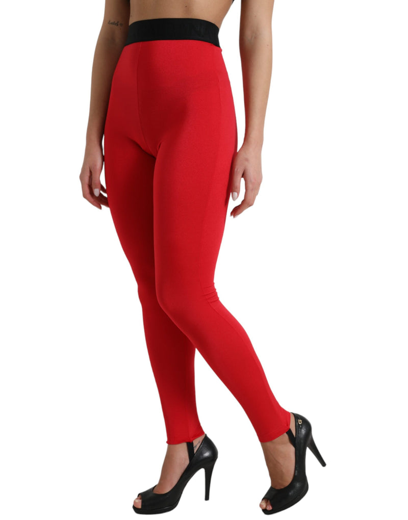 Elegante rote Leggings mit hoher Taille