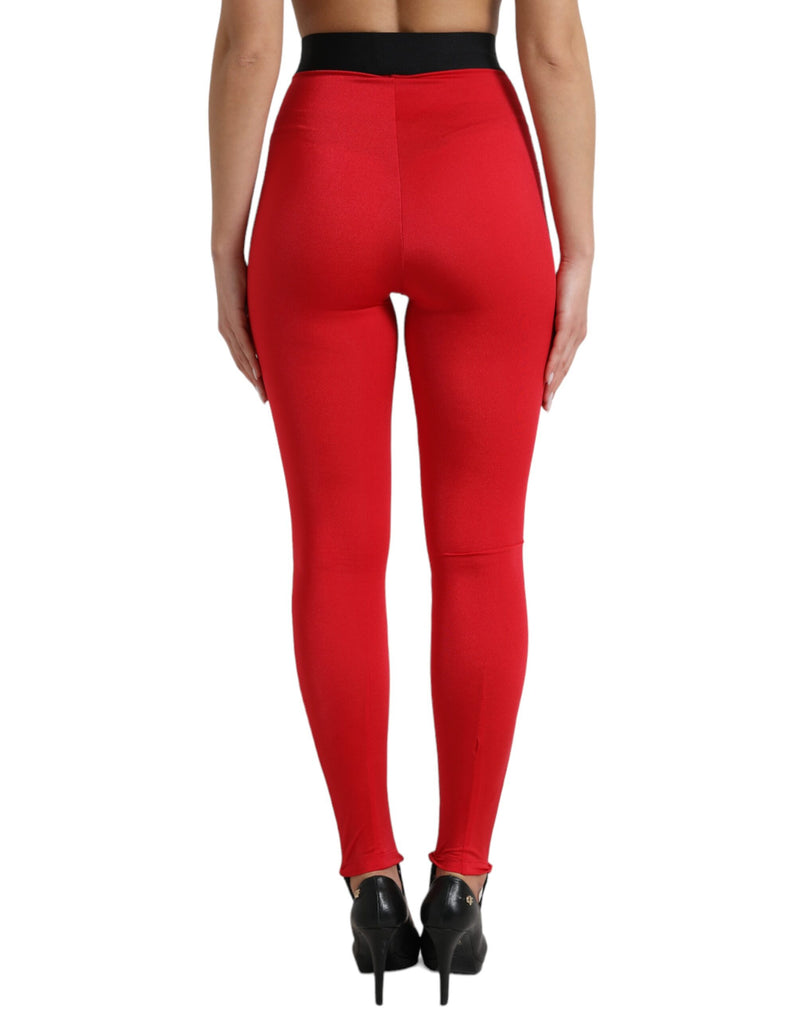 Elegantes leggings rojos de cintura alta