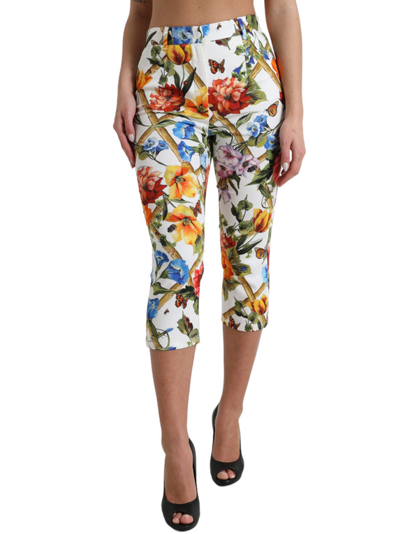 Pantalones de moda recortados de cintura alta floral