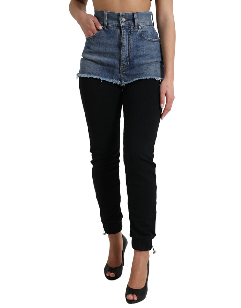 Pantalon maigre haute taille avec short en jean