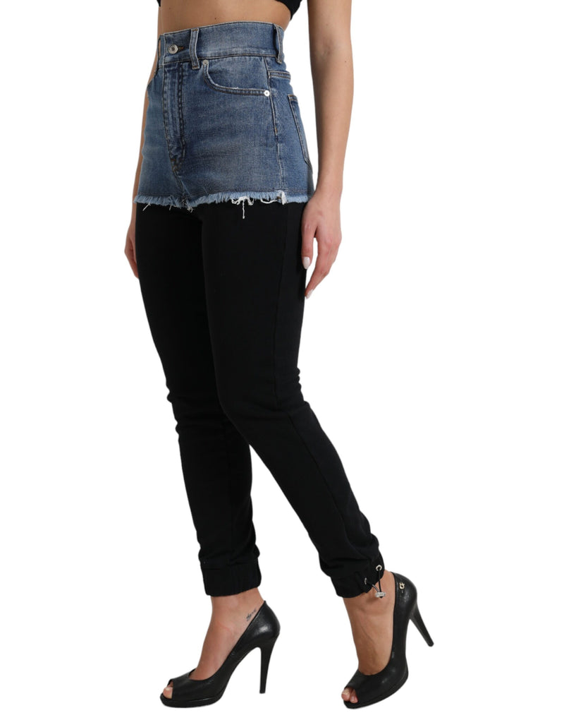 Pantalon maigre haute taille avec short en jean