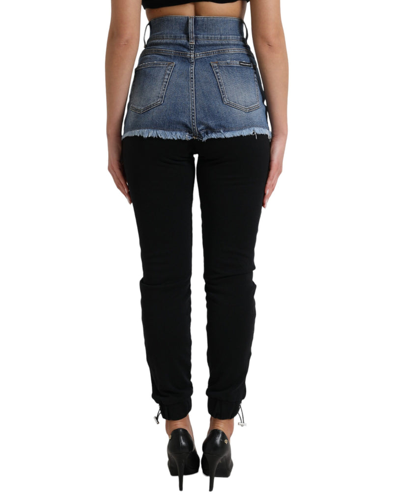 Pantalon maigre haute taille avec short en jean