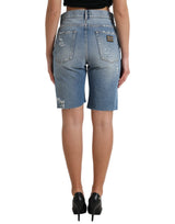 Hohe Taille verschönerte Bermuda -Denim -Shorts