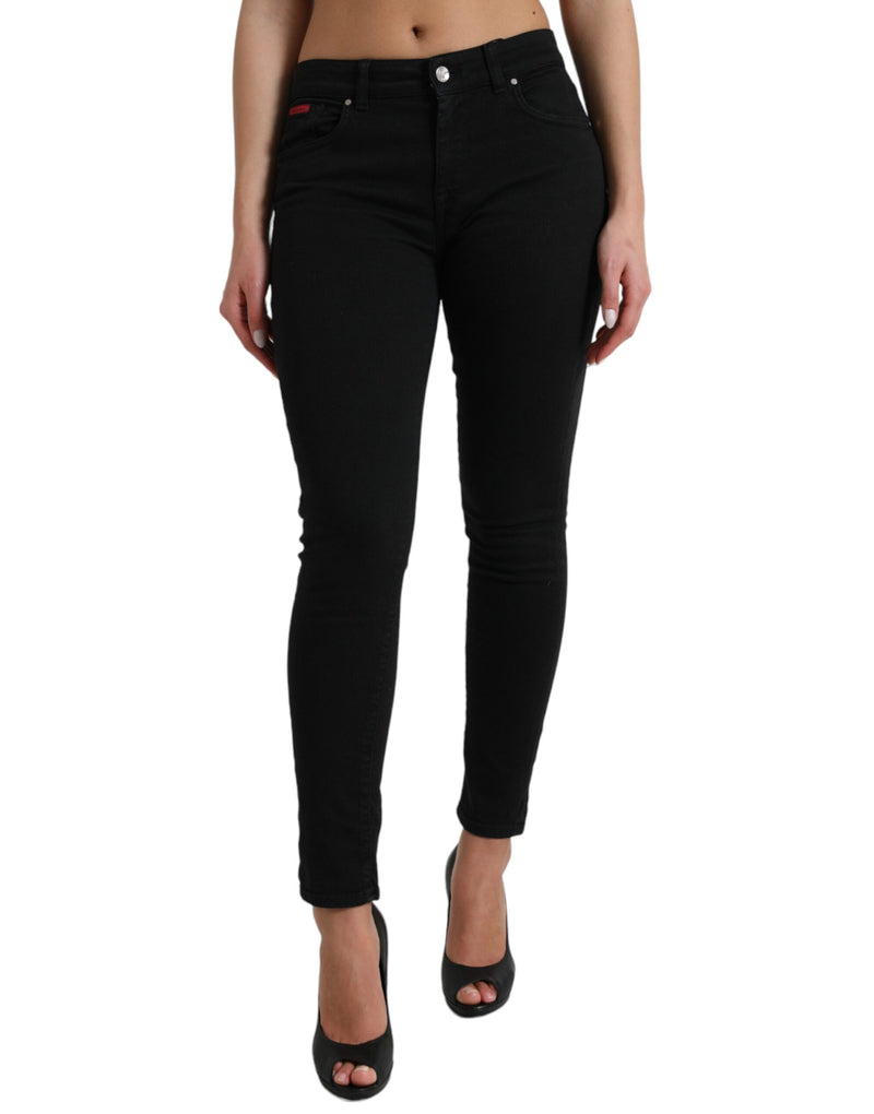 Elegante mittlere Taille schwarze Röhrenjeans