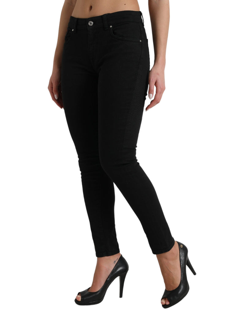 Elegant Mid Waist Black Skinny Jeans