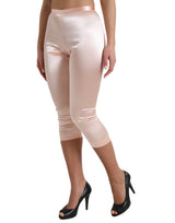 Pantalon de soie rose haute taille rose