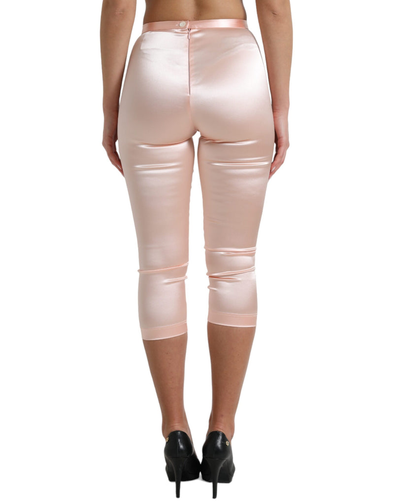 Pantalon de soie rose haute taille rose