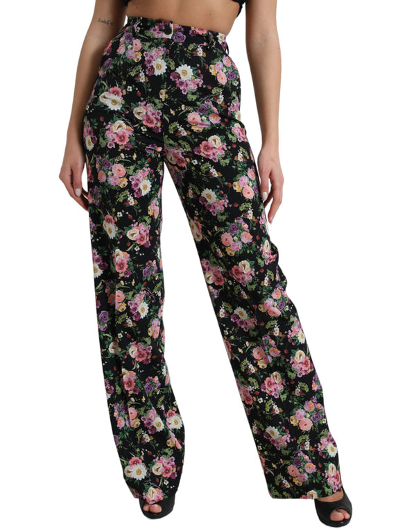 Pantalon large à la taille haute floral