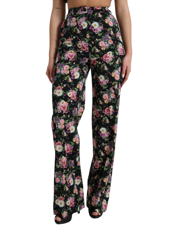 Pantalon large à la taille haute floral