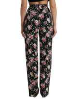 Pantalon large à la taille haute floral