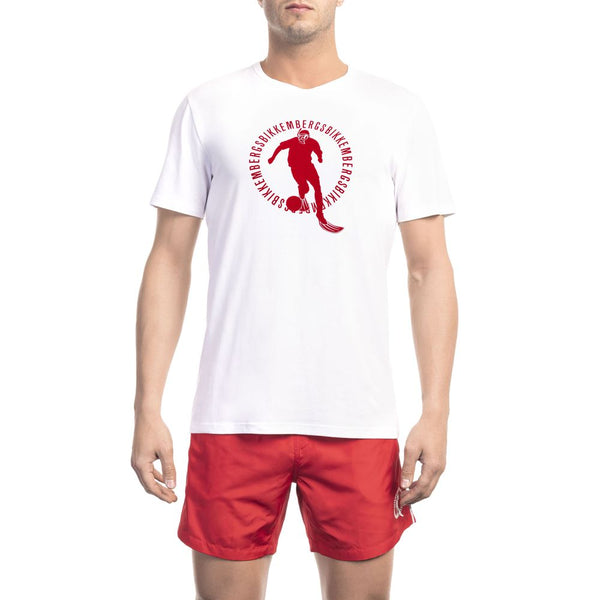 Chic White Front Print Tee με λεπτομέρειες λογότυπου πίσω