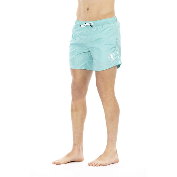 Sleek Light Blue Swim Shorts con estampado delantero