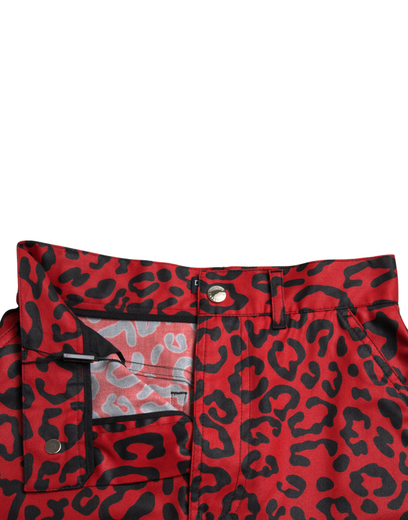 Mini falda de leopardo rojo de cintura alta