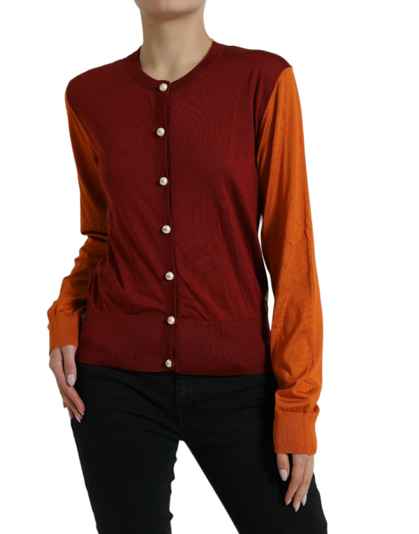 Cardigan avant du bouton de la soie en mélange marron