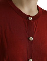 Seidenknopf vordere Strickjacke in Maroon Mix