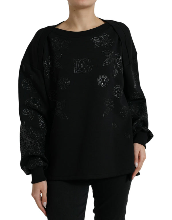 Pull d'applique floral noir élégant