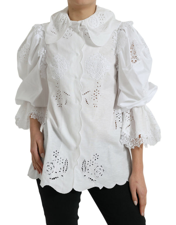 Elegante blusa de adornos de encaje blanco