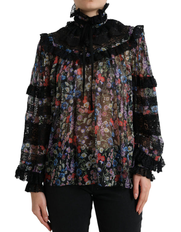 Elegante blusa de seda floral con adornos