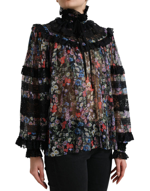 Elegante blusa de seda floral con adornos