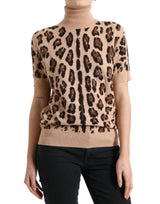 Top de lana de cuello de cuello de tortuga de leopardo beige beige