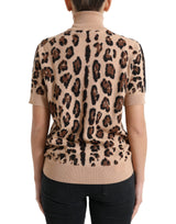 Top de lana de cuello de cuello de tortuga de leopardo beige beige